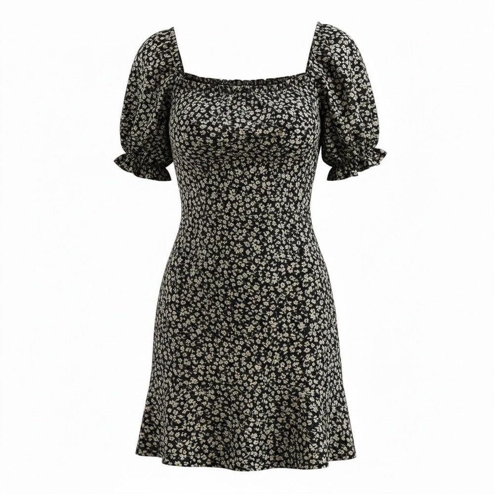 Trixxi black smocked daisy dress, large
